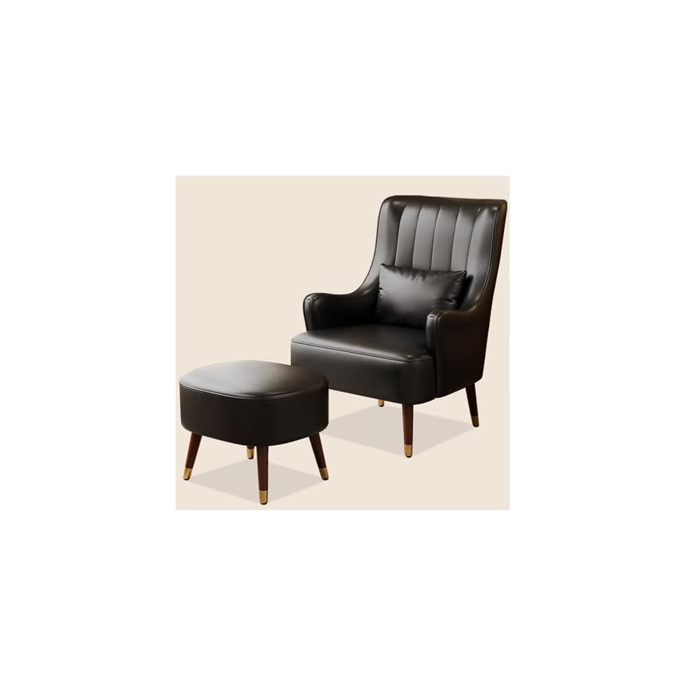 PU Leather Accent Chair Italian Style Single Sofa Genuine Leather Cigar American Style Exquisite Furniture Compression Resistant & Collapse Resistant for Living Lounge Whisky Bar(with Footstool)