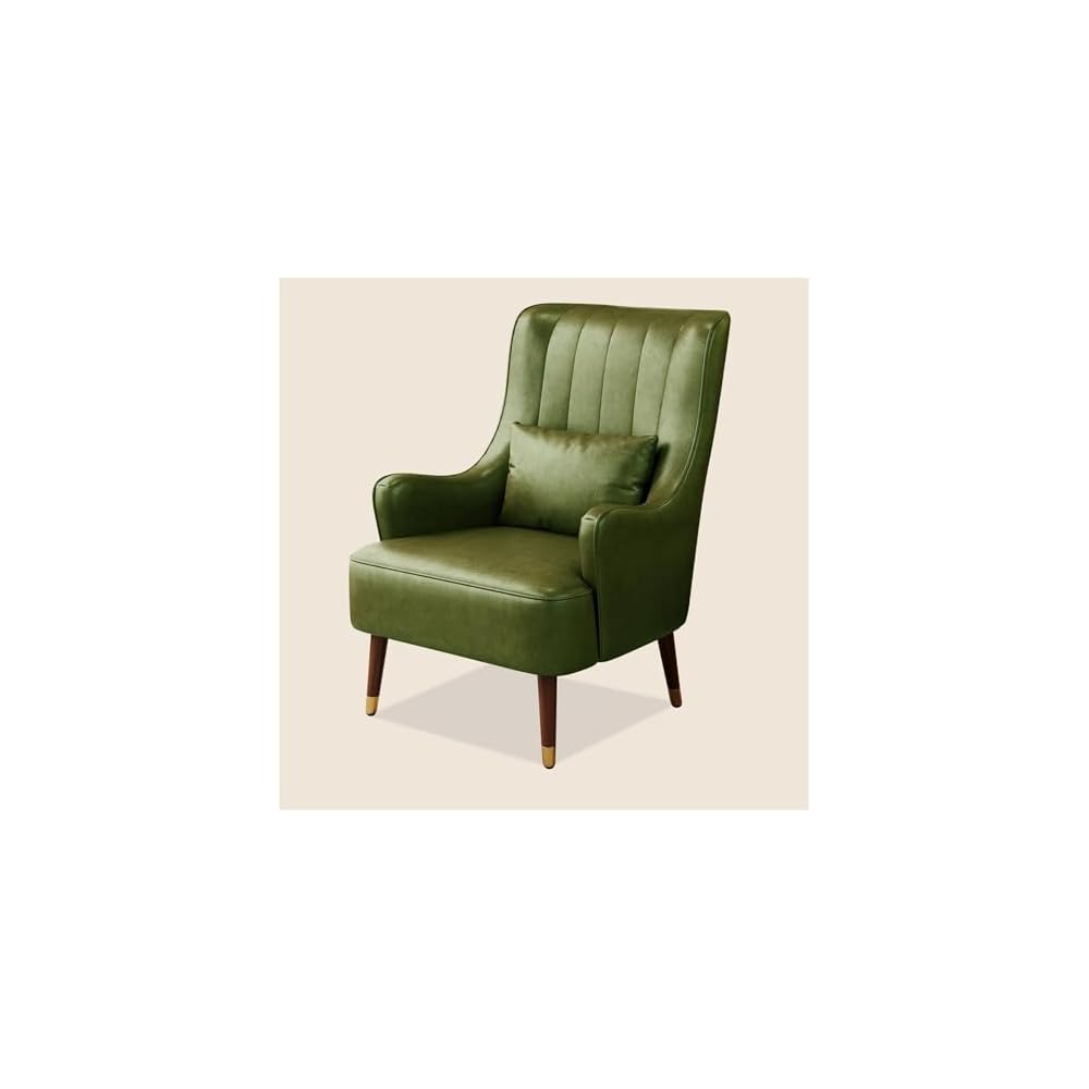 PU Leather Accent Chair Italian Style Single Sofa Genuine Leather Cigar American Style Exquisite Furniture Compression Resistant & Collapse Resistant for Living Lounge Whisky Bar(with Footstool)