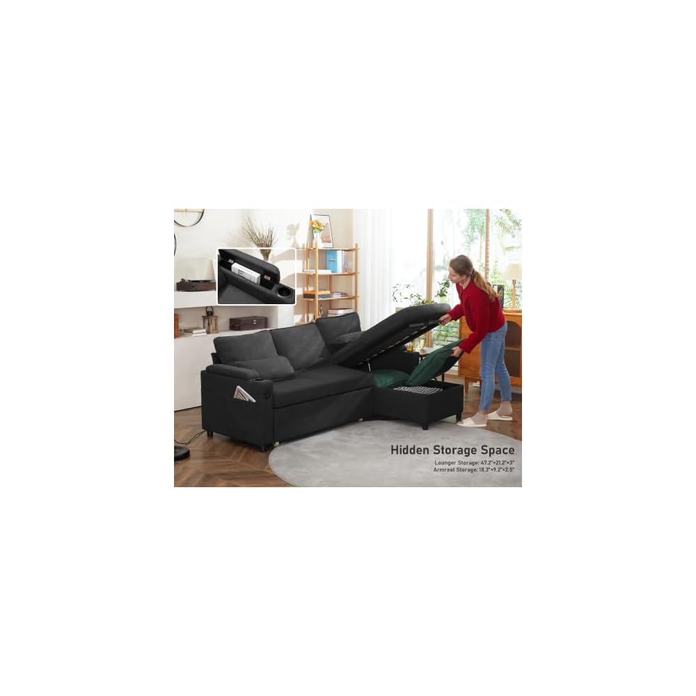 Sofa Bed Pull Out 2 in 1 Sectional Sleeper Sofa L Shaped Couch with Storage