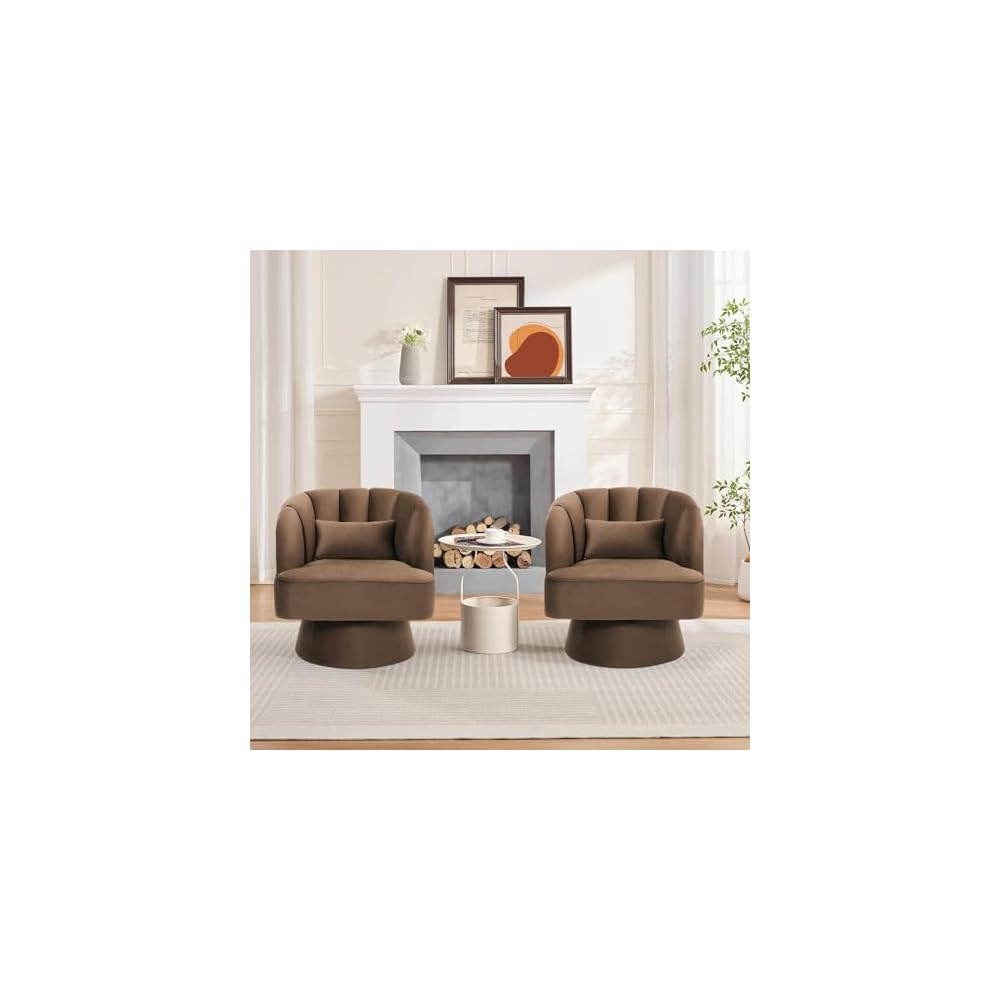Set of 2 Modern Teddy Fabric Swivel Barrel Chairs, 360° Rotating Lounge Armchairs with Striped Backrest and Soft Cushion, Comfy Accent Chairs for Living Room, Bedroom, or Reading Nook, Black