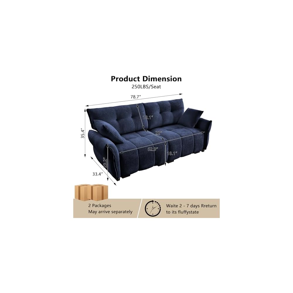 Aoowow Modular Sectional Sofa, 78.7” Comfy Chenille Loveseat Sofa Couch Upholstered 2-Seater Couches with Pillows for Living Room Apartment Office,Blue
