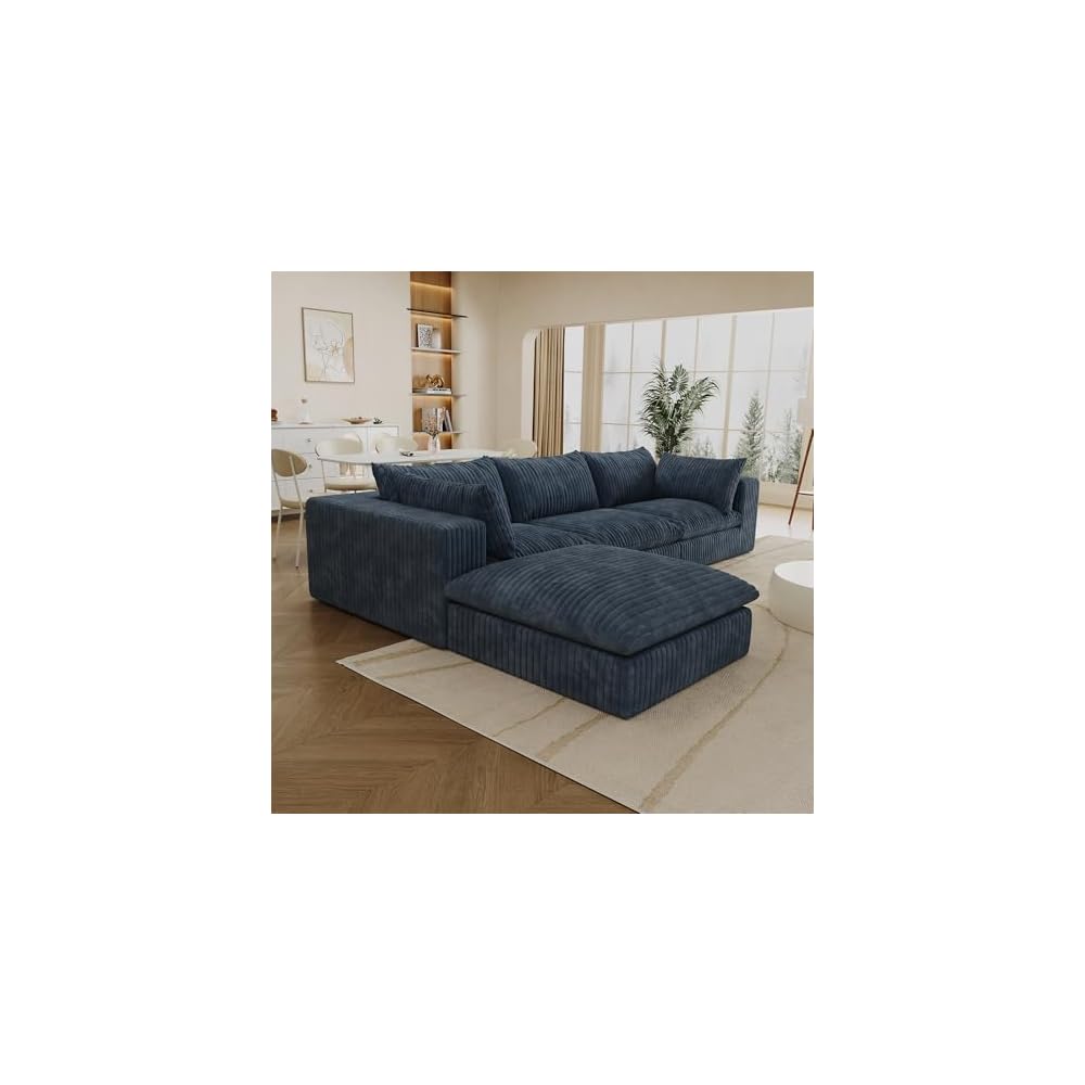 KEIKI 118.2" Oversized Cloud Sofa with Ottoman, Deep Seat Couch with 2 Pillows, DIY Combination Seat for Living Room, Bedroom,Conference Room,Apartment, Blue