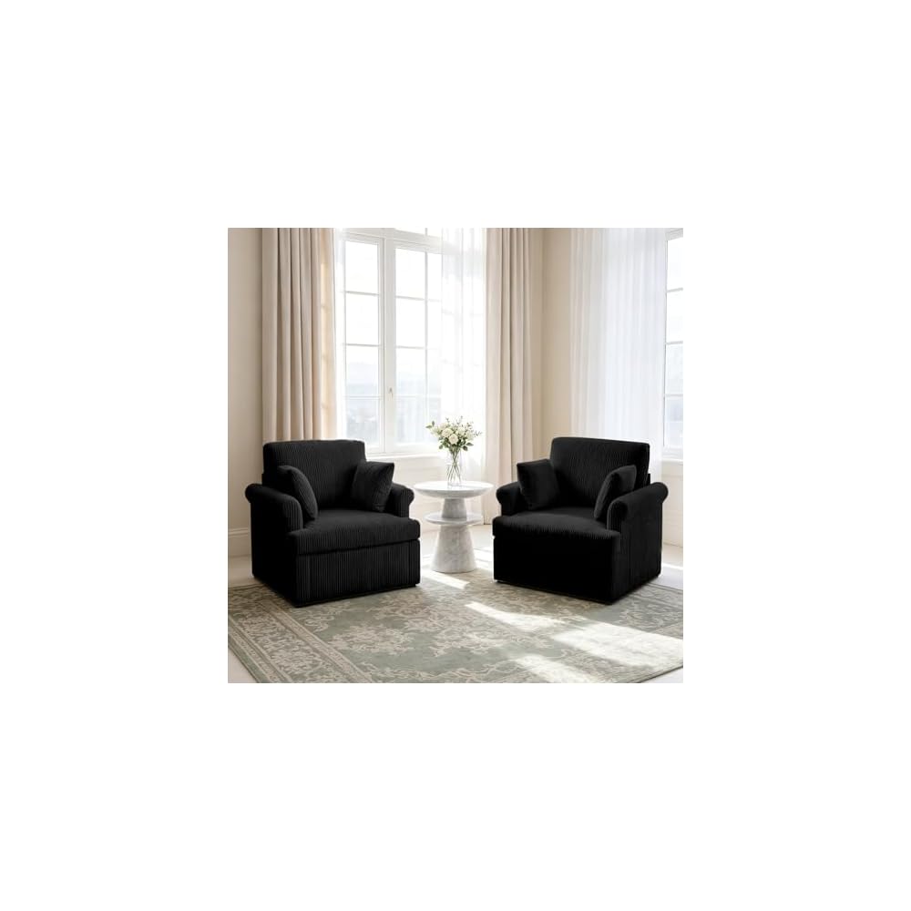 Modern Swivel Chair,360° Swivel Armchair with 2 Pillows,Corduroy Ergonomic Lounge Reading Chairs Single Sofa for Living Room/Bedroom/Office