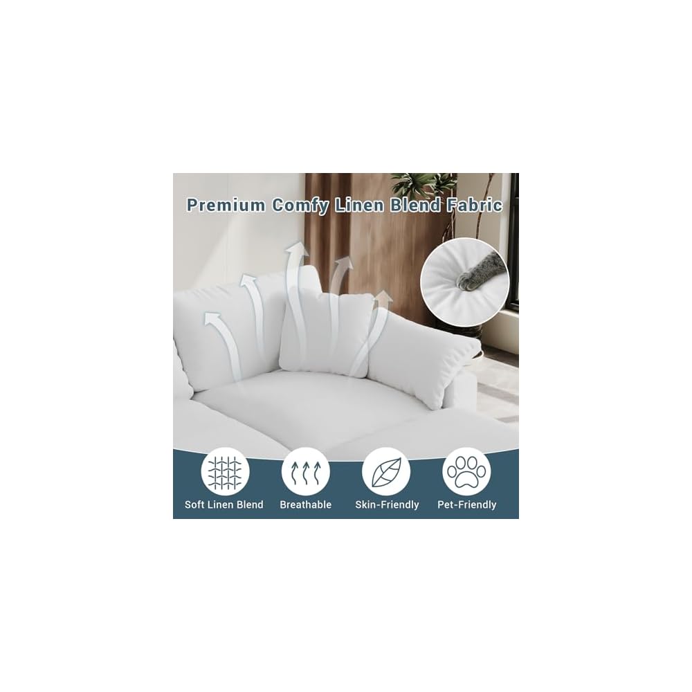 Oversized Cloud Sectional Couch, Loveseat Modular Cloud Sofa,White