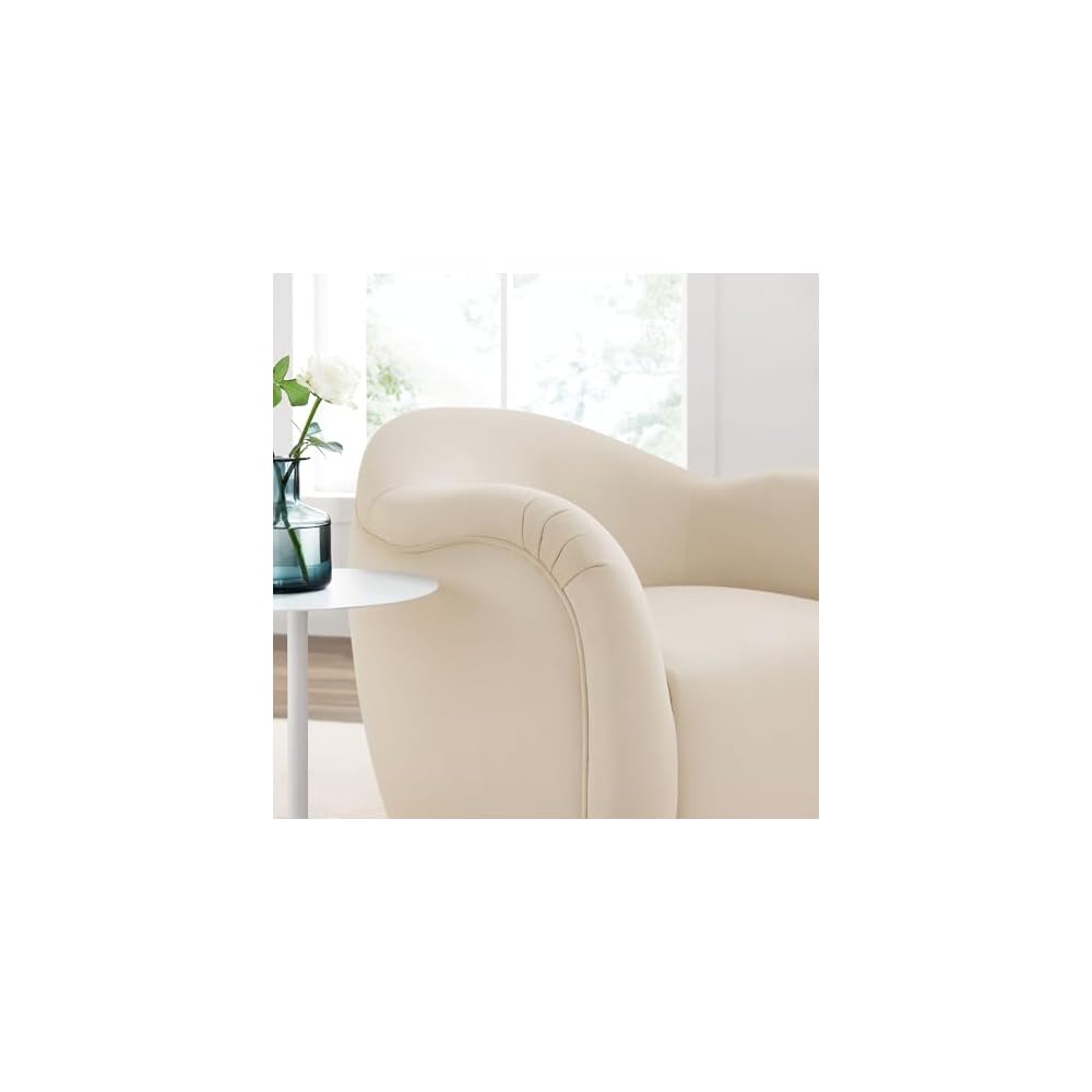Modway Compose Performance Velvet Swivel Armchair in Alabaster - Barrel Accent Chair - Comfy Round Single Sofa Chair with 360° Rotation - Modern Upholstered Club Chair for Living Room, Bedroom