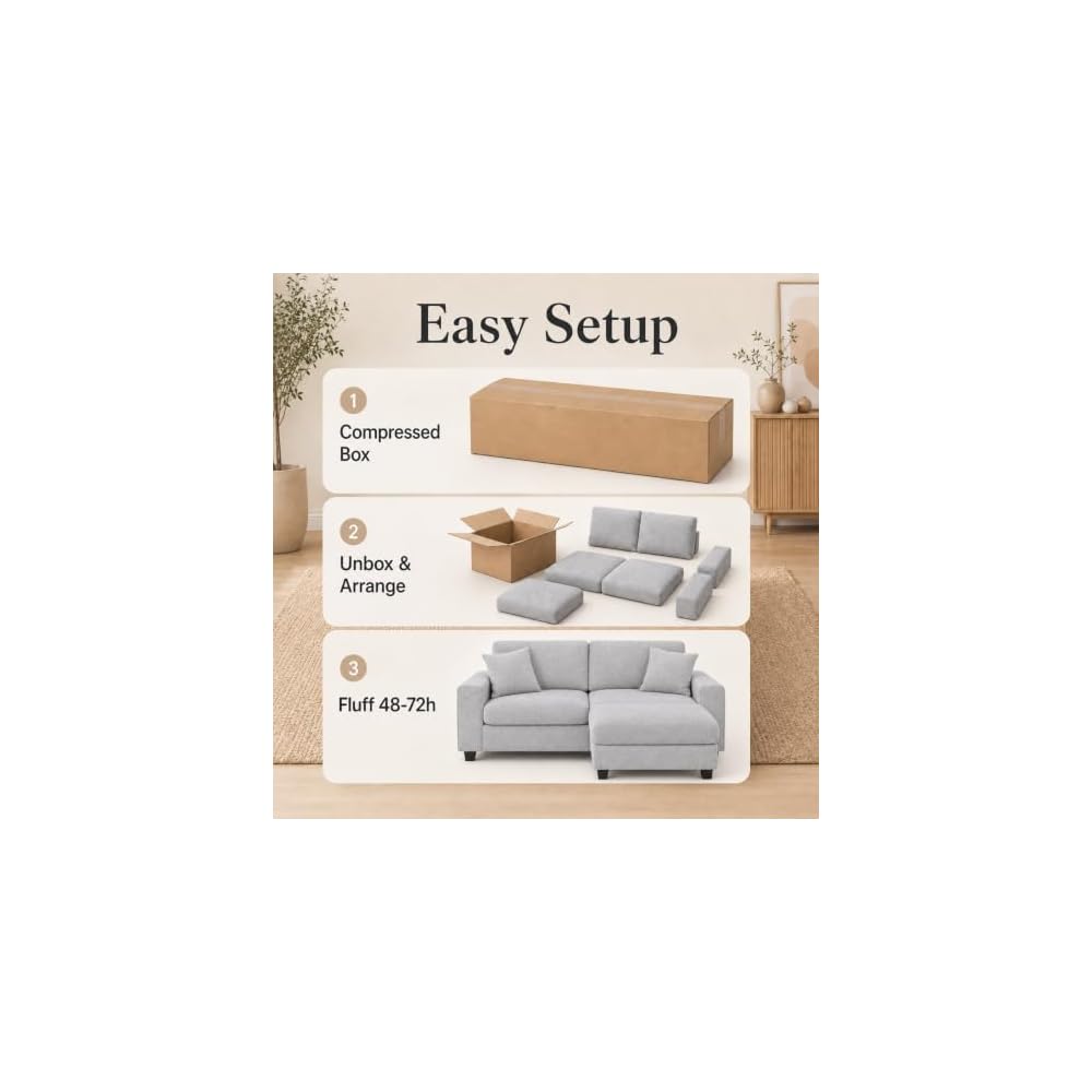 Garvee L Shaped Sectional Sofa with Ottoman, Small Couch for Living Room