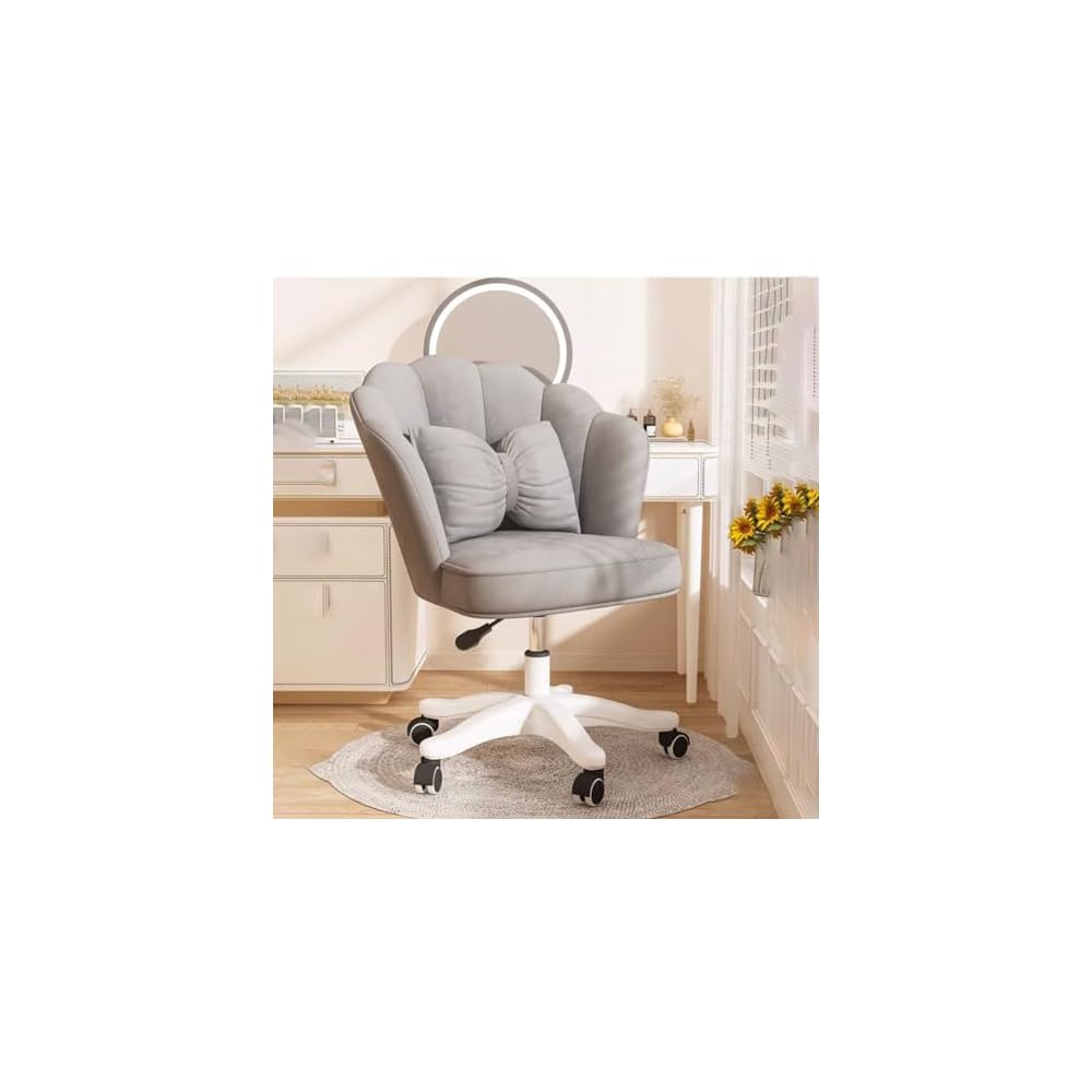 Modern Minimalist Petal Makeup Chair Velvet Mid-Back Swivel Chair Height Adjustable Ergonomic Computer Desk Chair with Backrest Dining Chair for Dining Room Bedroom Vanity
