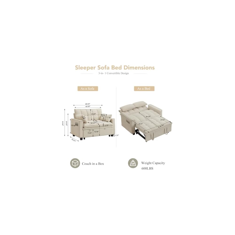Sleeper Sofa Bed, Convertible Pull Out Couch for for Living Room, Loveseat