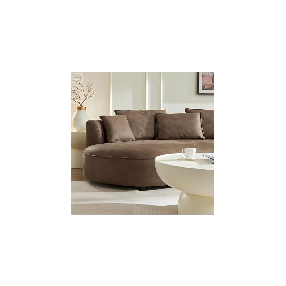 KEIKI 129" Curved Modular Leathaire Sectional Sofa with Right Chaise, Brown