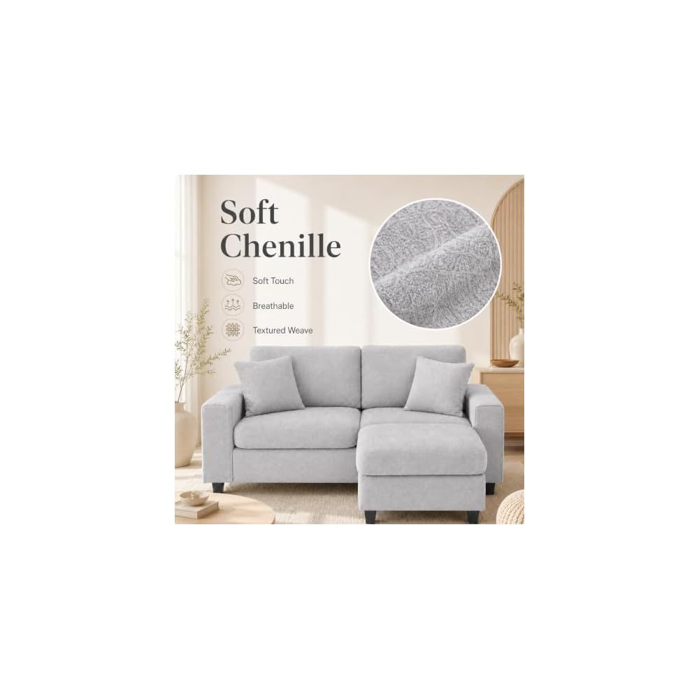 Garvee L Shaped Sectional Sofa with Ottoman, Small Couch for Living Room