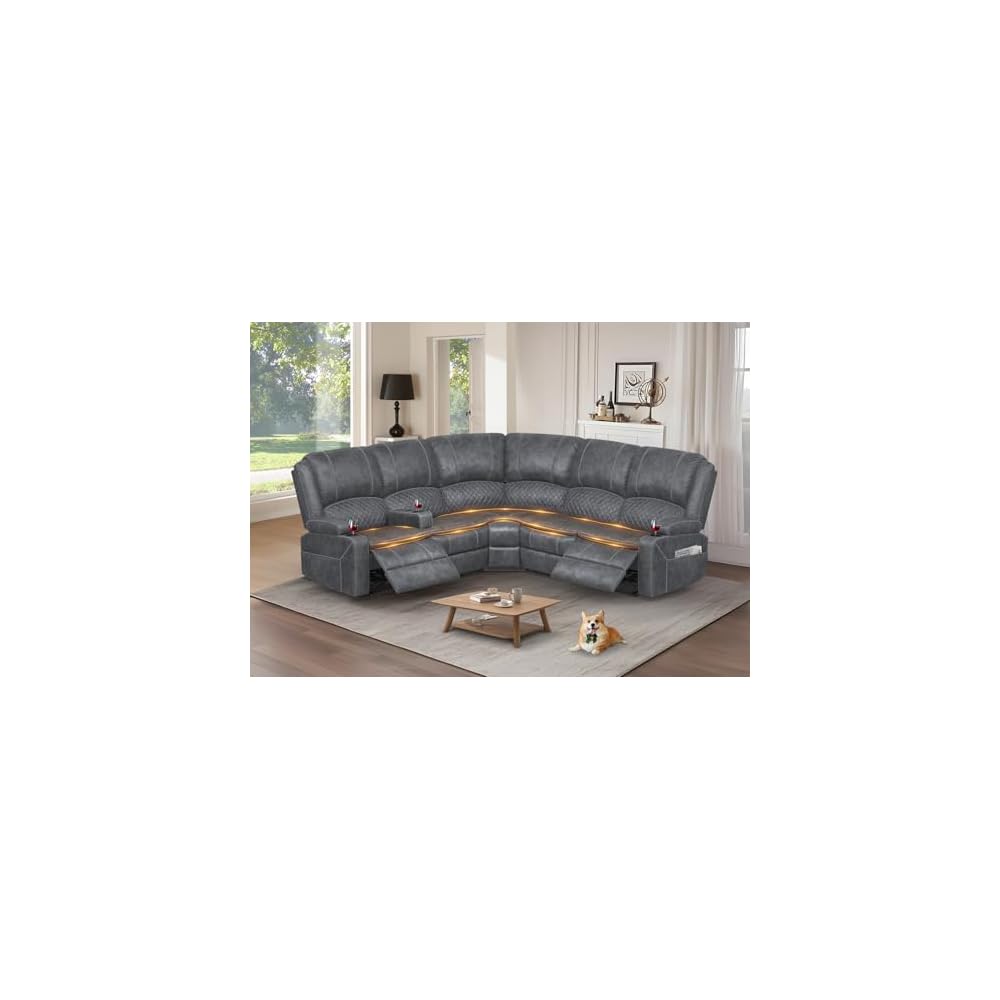 Upgraded 5 Seater Reclining Sofa Set, Living Room Couch (Velvet,Grey)