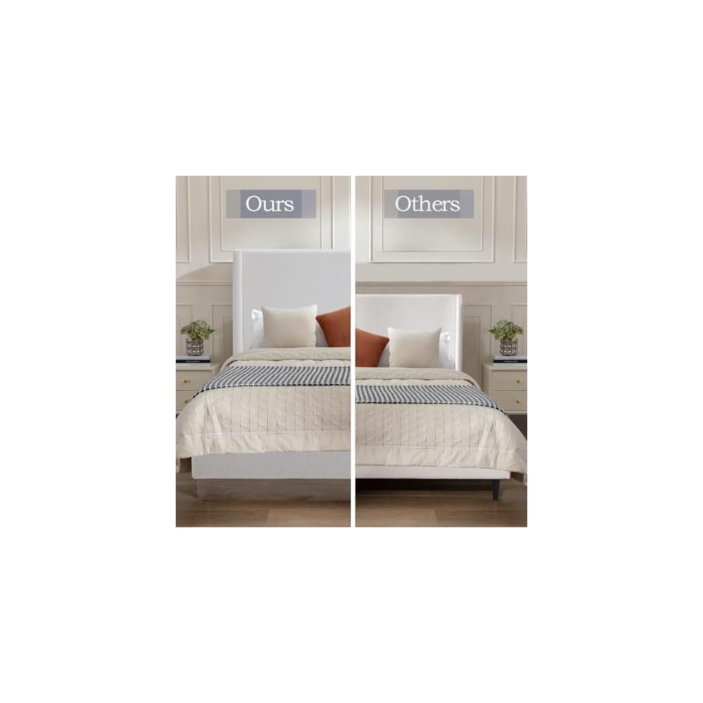 53.1" Extra-Tall Wingback Bed Frame - Luxury Cream White Boucle Upholstered Platform Bed with Gray Oak Wood Base, Heavy Duty 1000lbs, No Box Spring Needed, Noise-Free (Queen)
