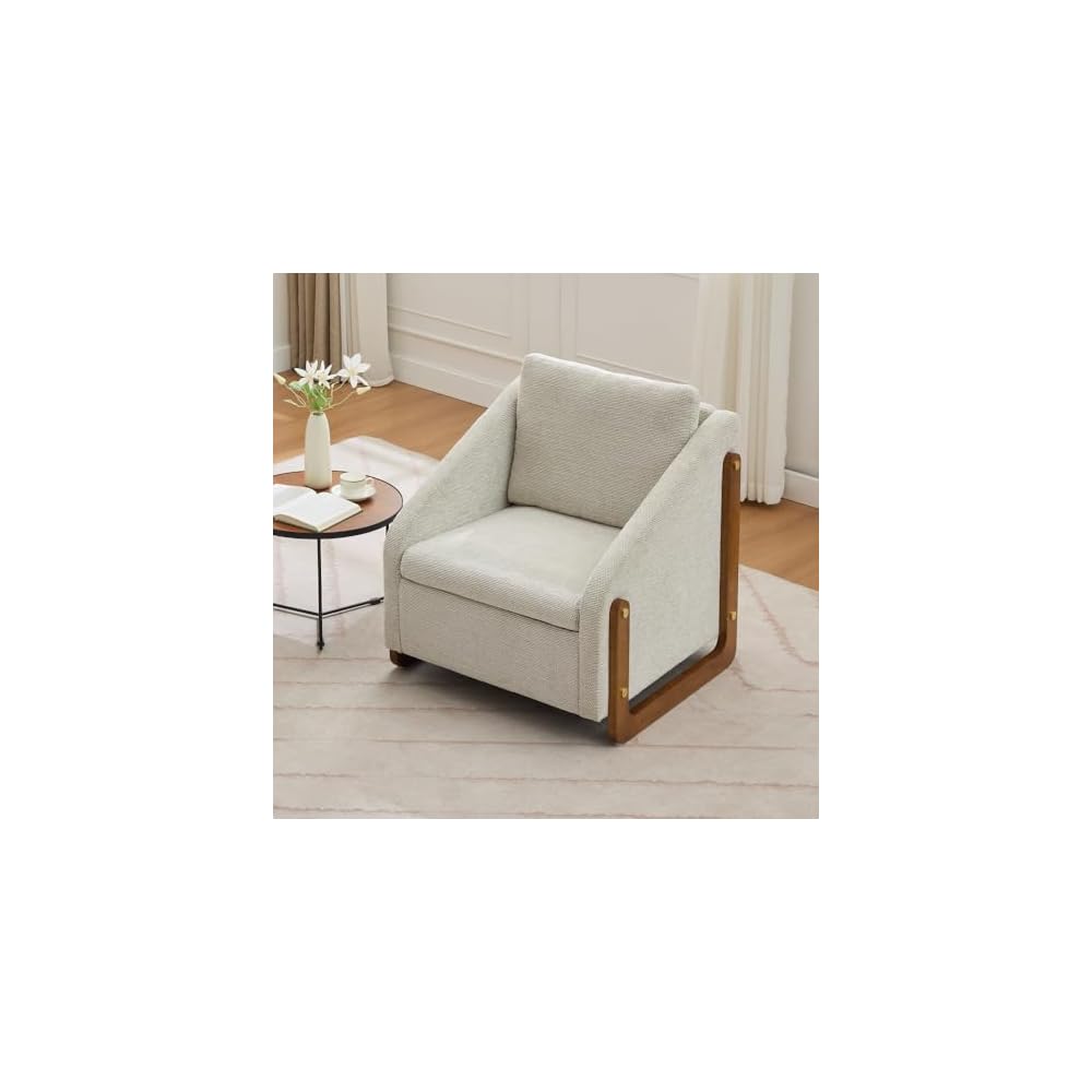 Soft Chenille Fabric Armchair, Cushioned Seat & Ergonomic Backrest - Wooden Side Frame, Blue Accent Chair for Bedroom (28.94") (Beige)