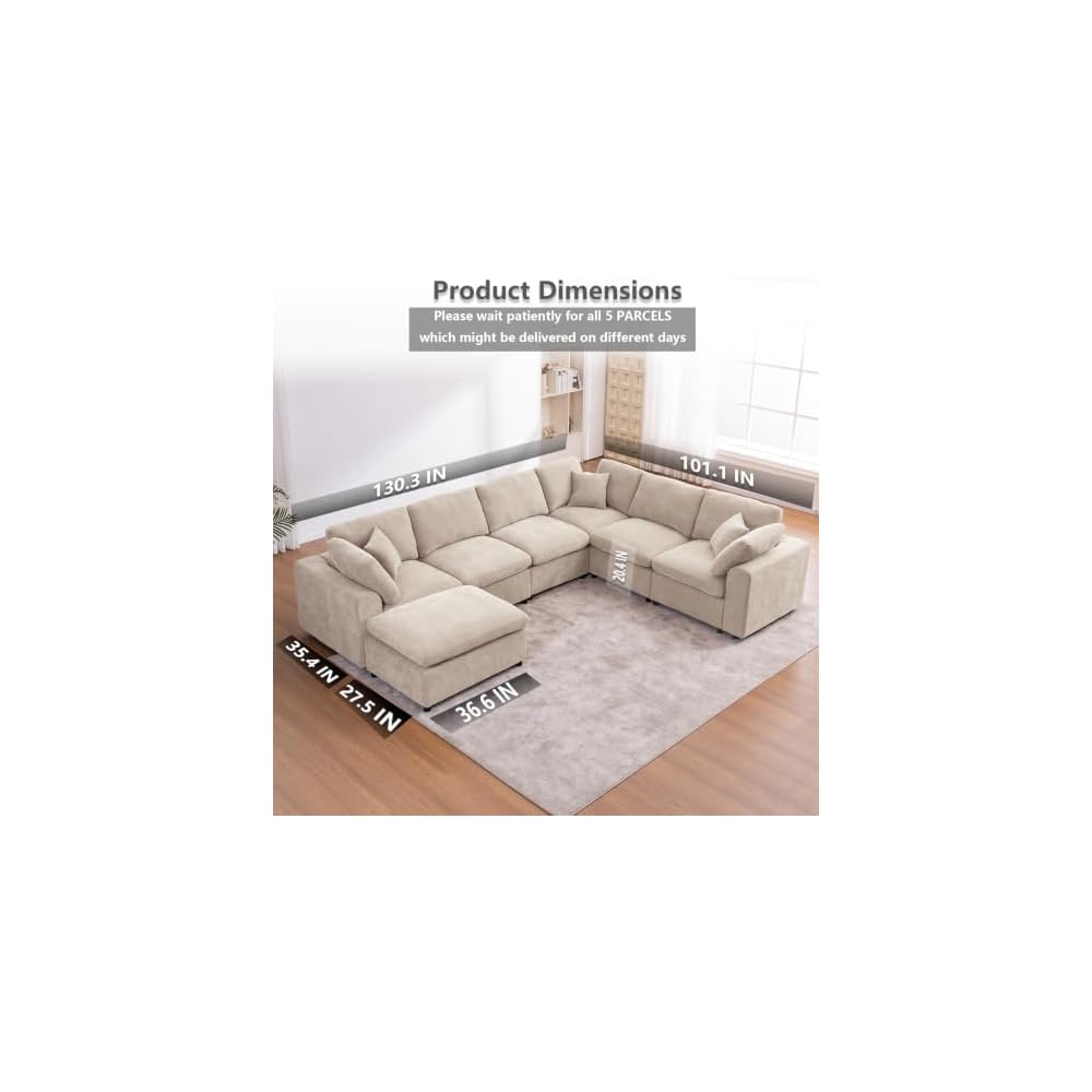 Oversized Modular Sectional Sofa Couch for Living Room, Light Camel