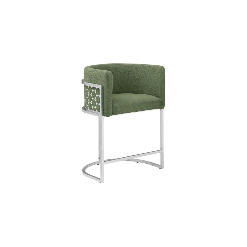 Best Quality Furniture TM THE Best Choice for Your Home Modern Honeycomb Armchairs with Chrome Base, Silver or Gold Frame Options (Teddy Fabric, Black/Silver, Counter Height Chair)