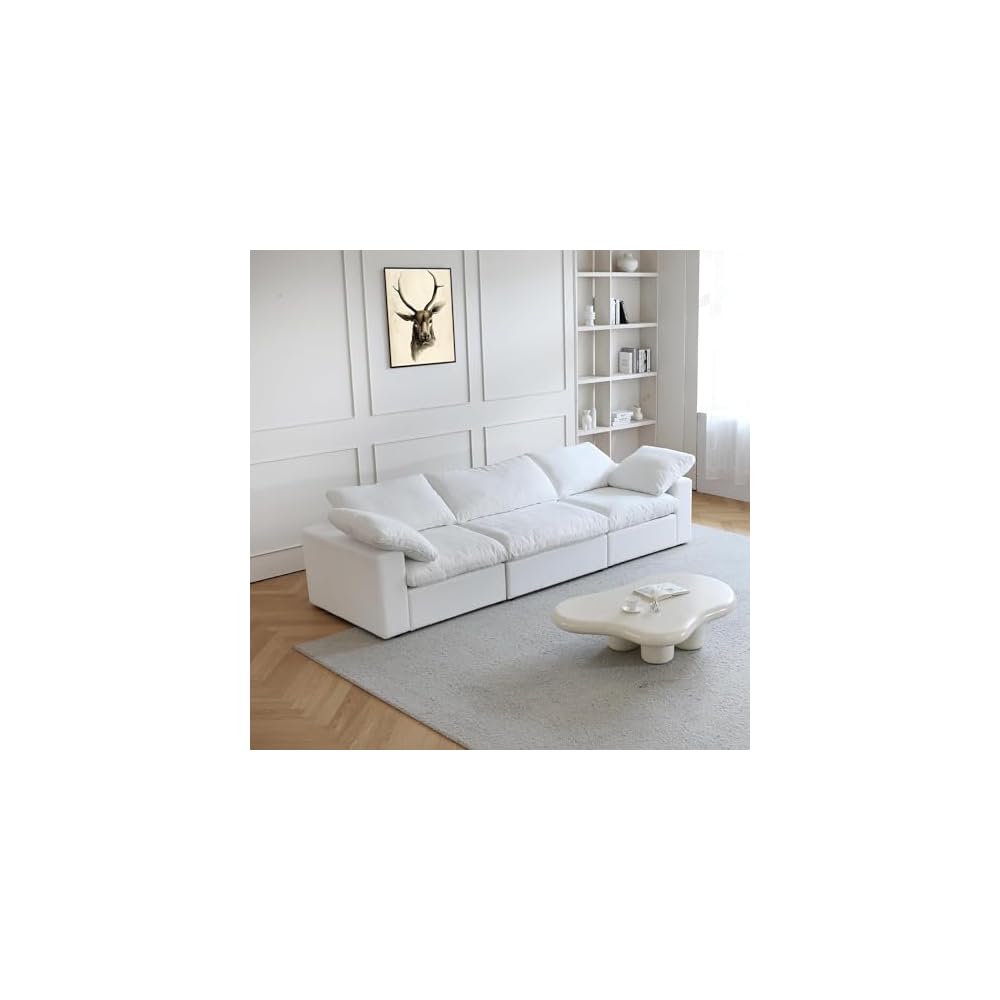 JACH Modular Sectional Sofas for Living Room, Deep 3-Seats Convertible Couch, Cushion Covers Removable, Modern Cloud Sectional Couches for Apartment (White)