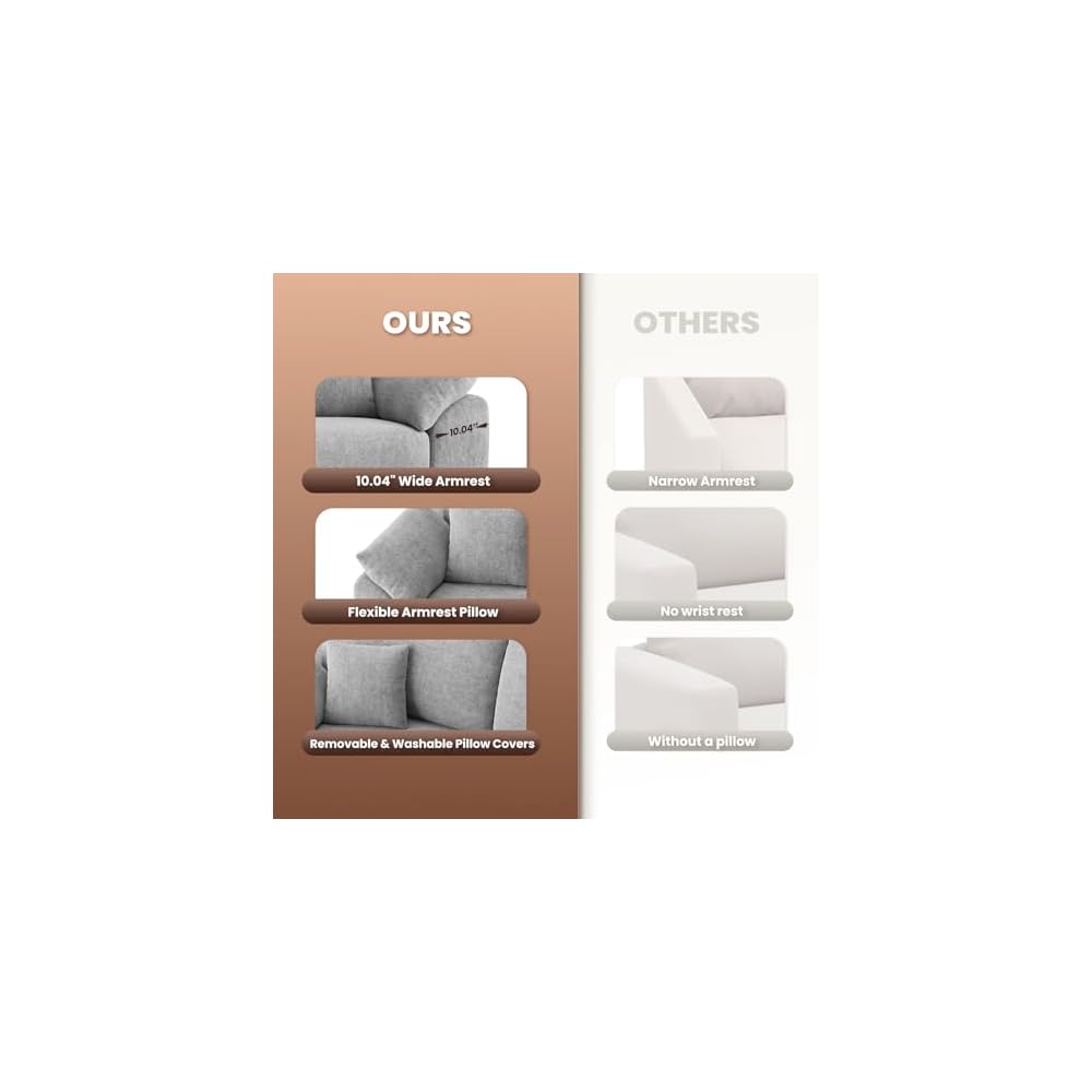 89.8" Cloud Boneless Sofa, Light Grey 2-Seater Loveseat Couch with 4 Pillows, Modern No Assembly Living Room Sofa for Small Spaces, Apartment, Bedroom