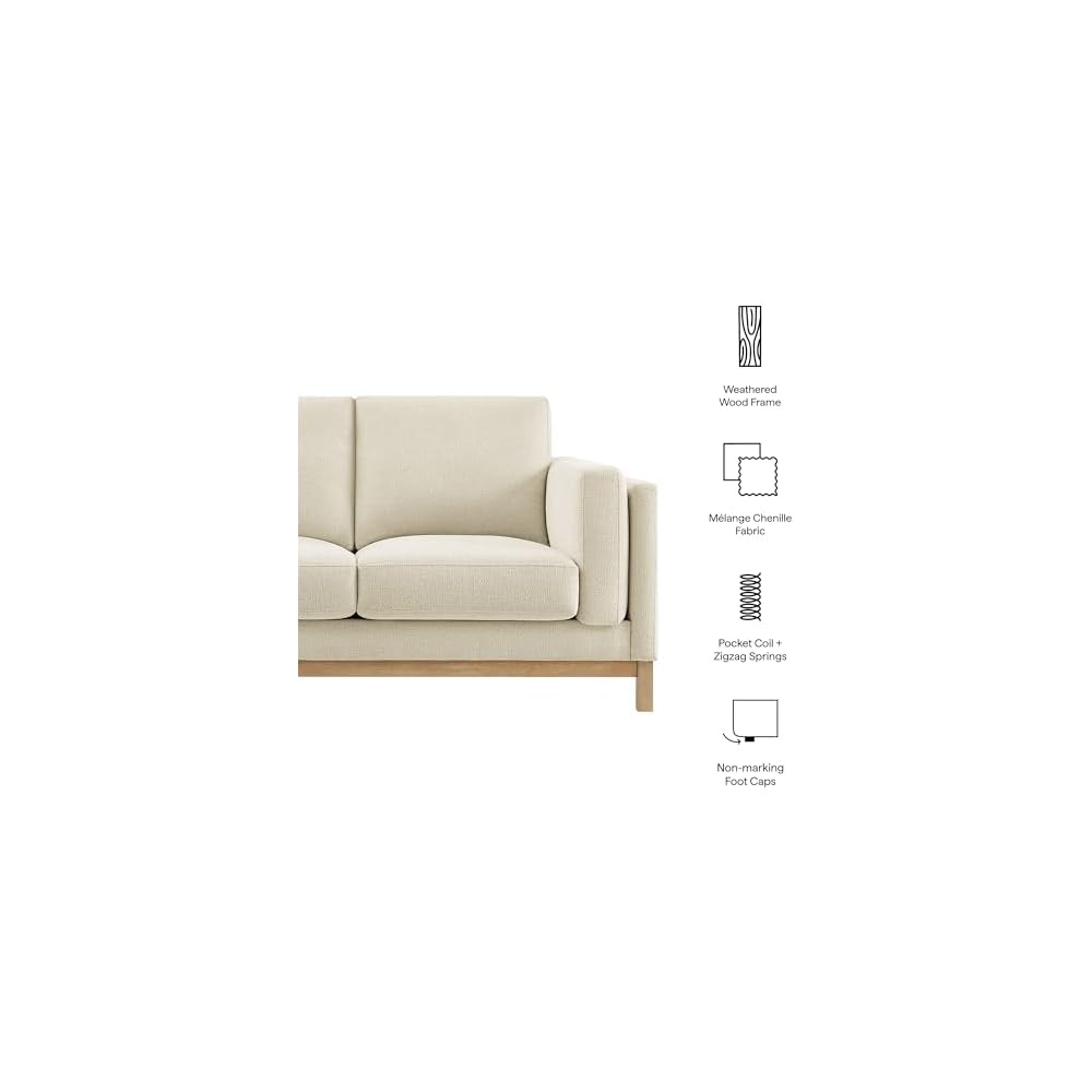 Modway Roscoe 63 Inch Fabric Loveseat in Ivory - Comfortable Upholstered 2 Seater Couch for Living Room, Apartment, or Office Seating