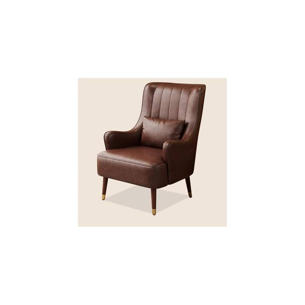PU Leather Accent Chair Italian Style Single Sofa Genuine Leather Cigar American Style Exquisite Furniture Compression Resistant & Collapse Resistant for Living Lounge Whisky Bar(with Footstool)