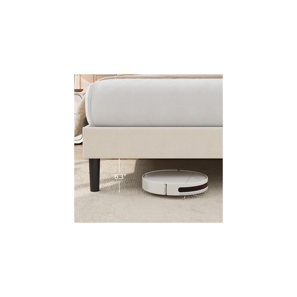 IDEALHOUSE Queen Size Platform Bed Frame with Velvet Headboard, White