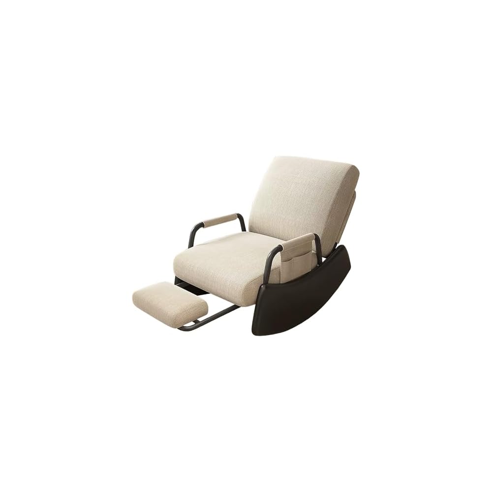 Rocking Chair with Retractable Footrest, Adjustable Backrest, Upholstered Rocker Chair with Side Pocket, Nursery Relax Armchair, Modern Leisure Recliner, for Bedroom, Living Room (Color :