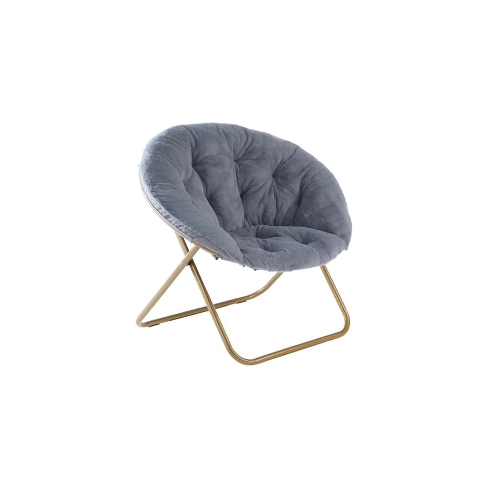 Sweetcrispy Saucer Chairs, Comfy Folding Cozy Faux Fur Living Room Reading Lounge Chair with Soft Thick Padded Seat & Metal Frame Modern Style Bedroom Home Dorm for Kids Adults, X-Large - Peach