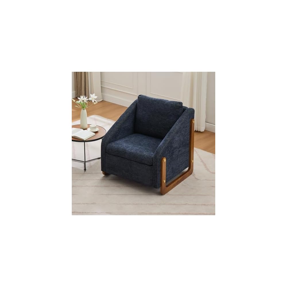 Soft Chenille Fabric Armchair, Cushioned Seat & Ergonomic Backrest - Wooden Side Frame, Blue Accent Chair for Bedroom (28.94") (Beige)