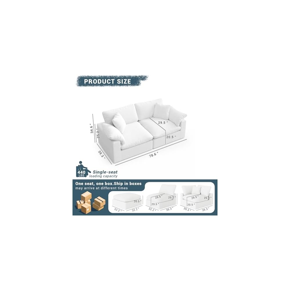 Oversized Cloud Sectional Couch, Loveseat Modular Cloud Sofa,White