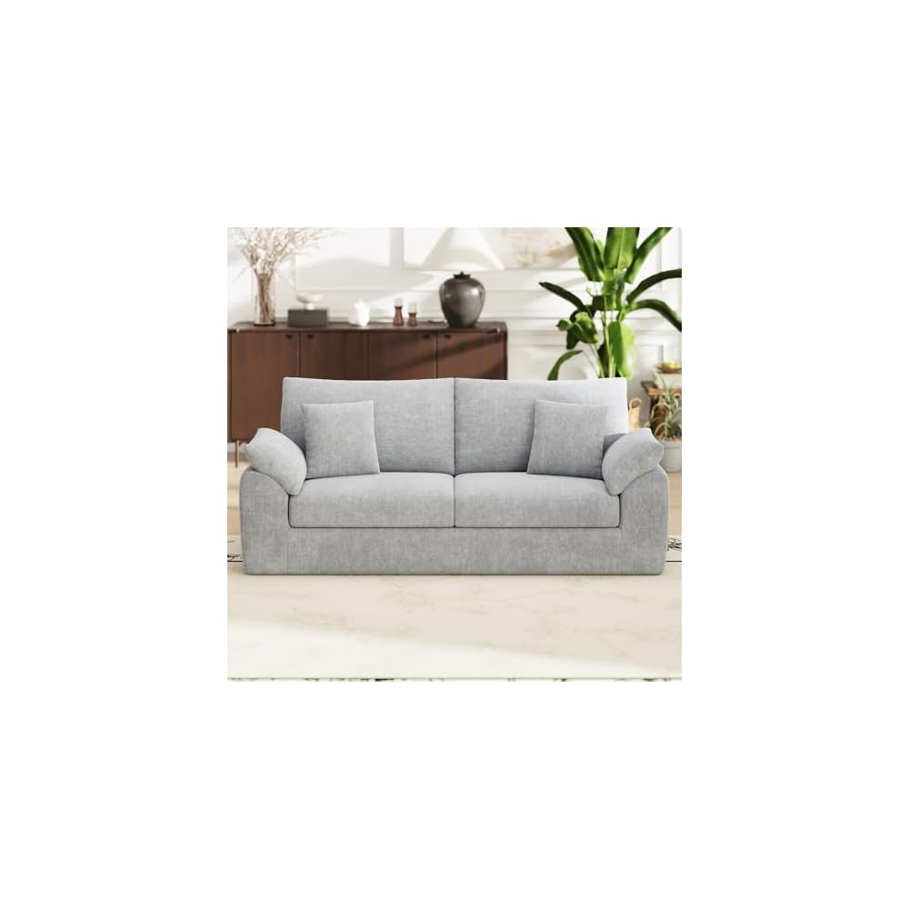 89.8" Cloud Boneless Sofa, Light Grey 2-Seater Loveseat Couch with 4 Pillows, Modern No Assembly Living Room Sofa for Small Spaces, Apartment, Bedroom