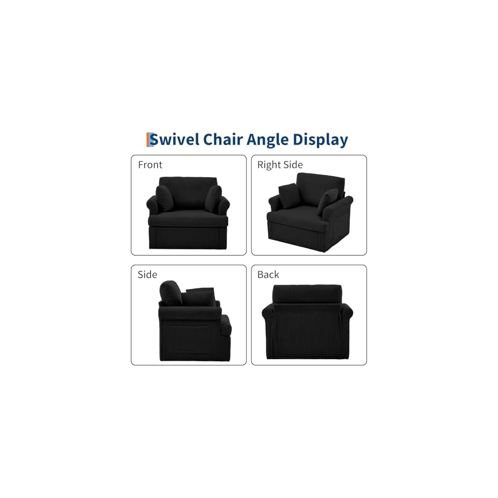 Modern Swivel Chair,360° Swivel Armchair with 2 Pillows,Corduroy Ergonomic Lounge Reading Chairs Single Sofa for Living Room/Bedroom/Office