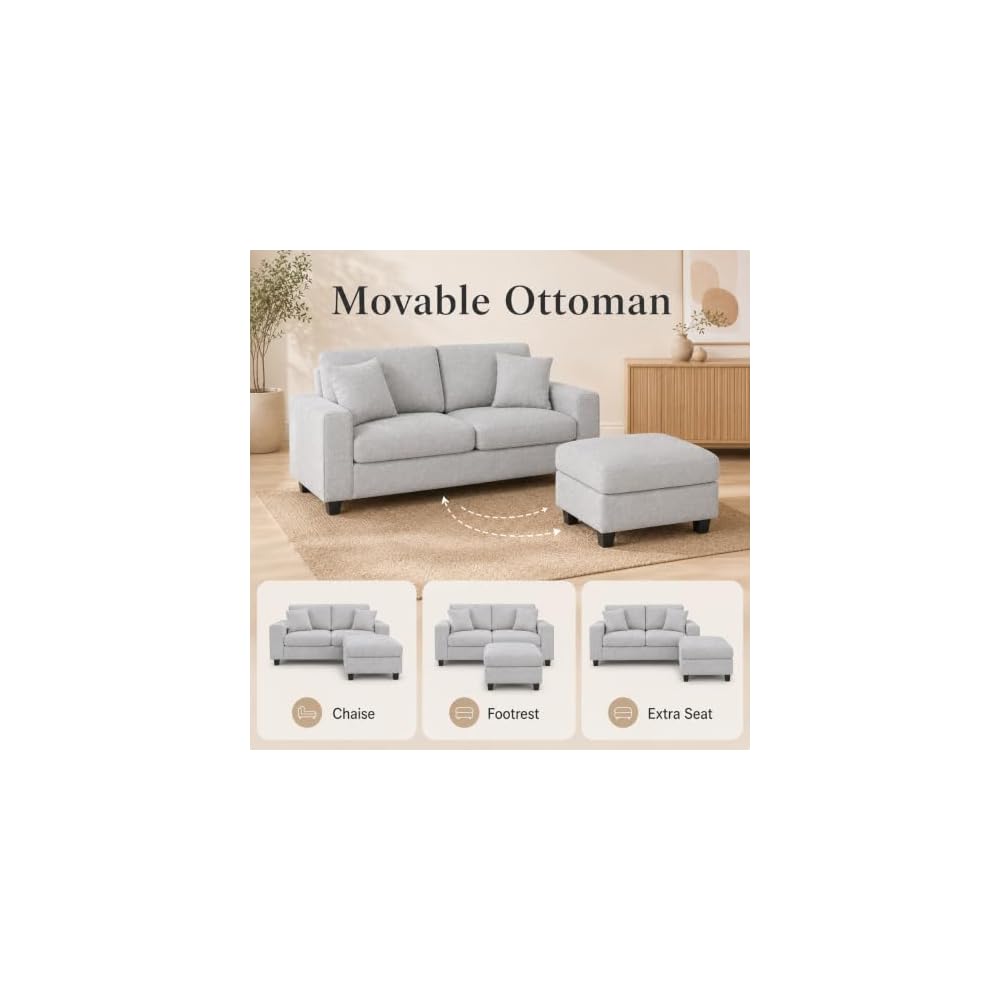 Garvee L Shaped Sectional Sofa with Ottoman, Small Couch for Living Room