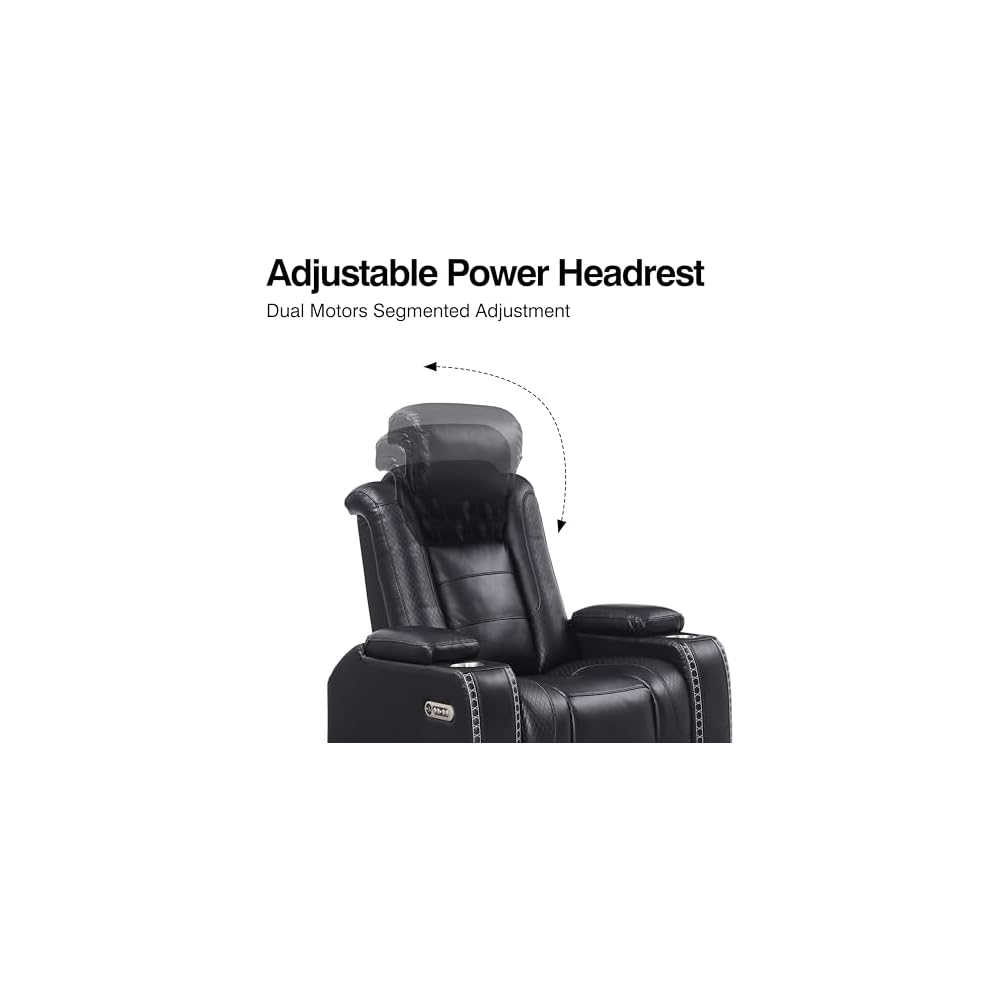 3 Seats Black PU Breather Leather Power Recliner Sofa for Living Room.