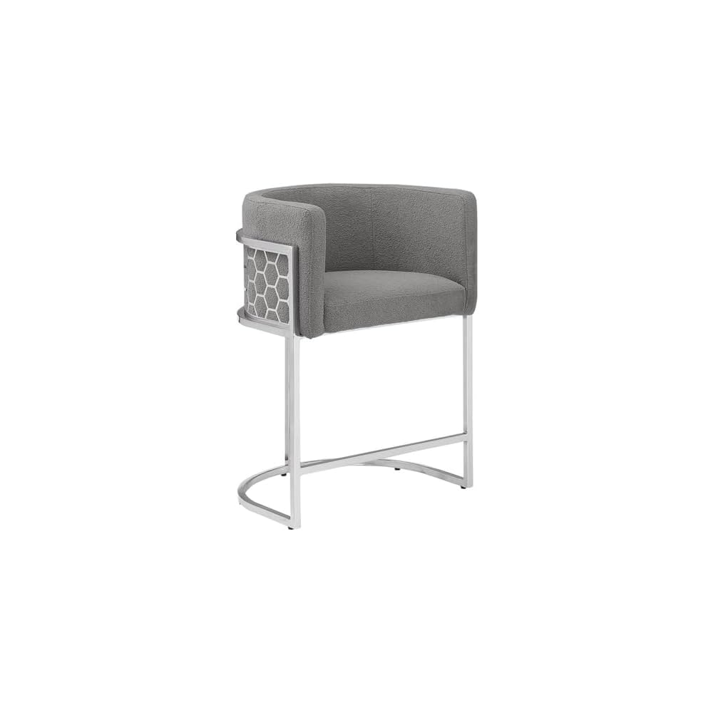 Best Quality Furniture TM THE Best Choice for Your Home Modern Honeycomb Armchairs with Chrome Base, Silver or Gold Frame Options (Teddy Fabric, Black/Silver, Counter Height Chair)