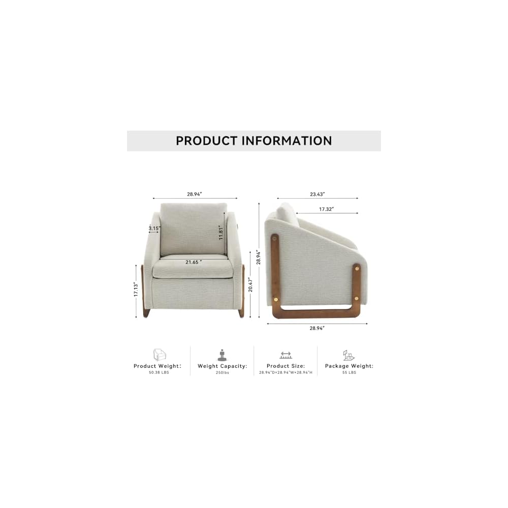Soft Chenille Fabric Armchair, Cushioned Seat & Ergonomic Backrest - Wooden Side Frame, Blue Accent Chair for Bedroom (28.94") (Beige)