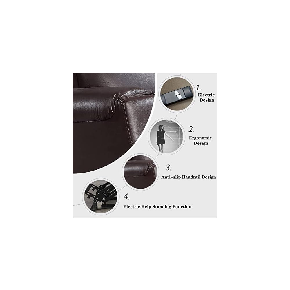 Power Lift Recliner Chair Electric Lift Chair for Elderly Easy to Install Easy to Clean Leather Living Room Chair Sofa (Dark Brown)