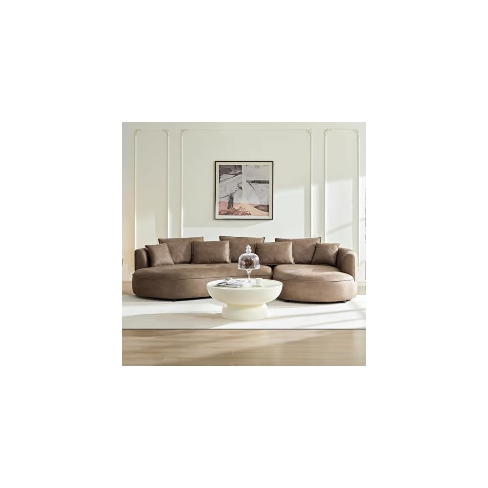 KEIKI 129" Curved Modular Leathaire Sectional Sofa with Right Chaise, Brown