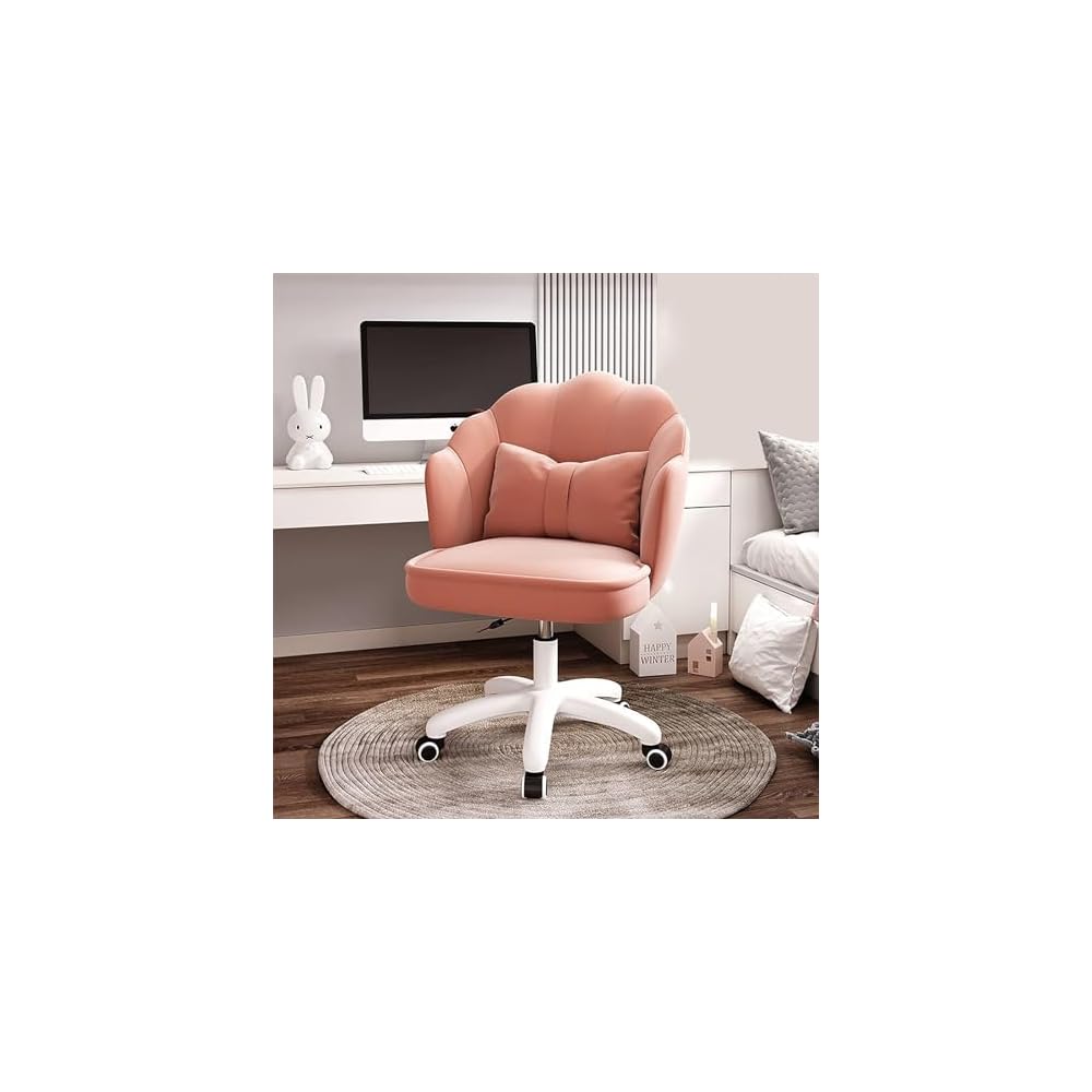 Modern Minimalist Petal Makeup Chair Velvet Mid-Back Swivel Chair Height Adjustable Ergonomic Computer Desk Chair with Backrest Dining Chair for Dining Room Bedroom Vanity