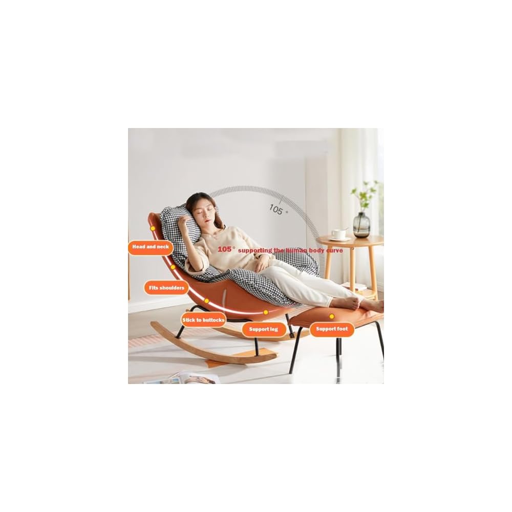 Leisure Sofa Rocking Chair and Footstool, Modern Armless Chair Recliner Chair,Sofa Chair for Bedroom,Balcony, Comfortable  Chair with Seat Cushion (Color : /Khaki, Size : with
