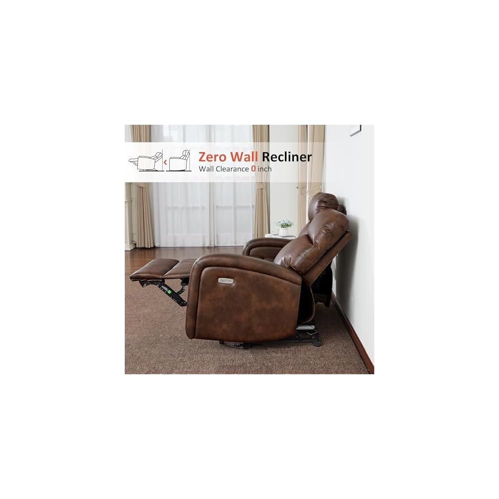 MCombo Zero Wall Recliner Loveseat, 2-Seat Power Wall Hugger Sofa with USB & Type-C Dual Ports, for Small Space Living Room RV, Faux Leather PR646 (Dark Brown, Loveseat with Console)