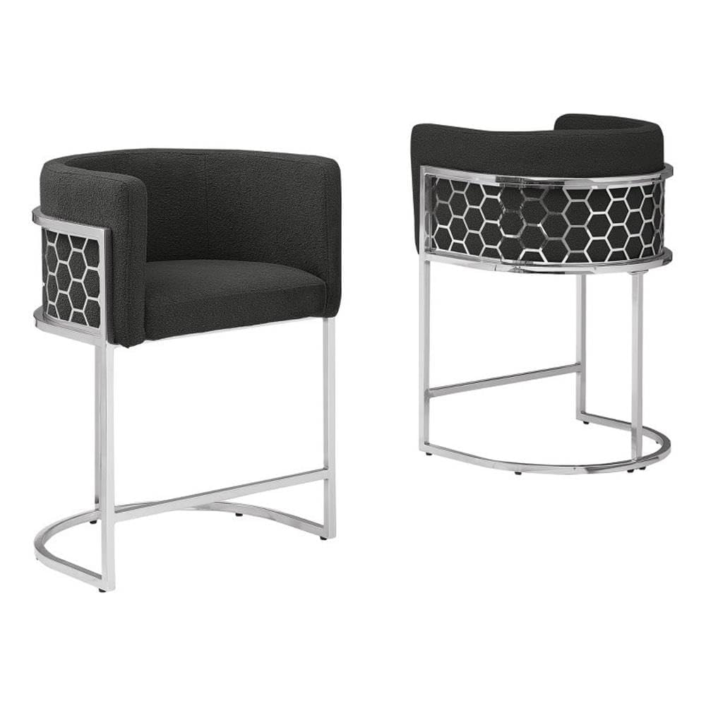 Best Quality Furniture TM THE Best Choice for Your Home Modern Honeycomb Armchairs with Chrome Base, Silver or Gold Frame Options (Teddy Fabric, Black/Silver, Counter Height Chair)