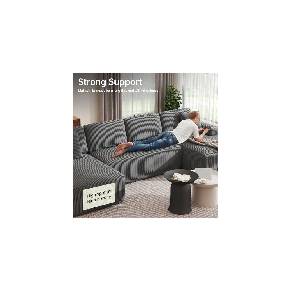 126" Boneless Sectional Couch, U-Shaped Modular Sofa with Chaise, Gray