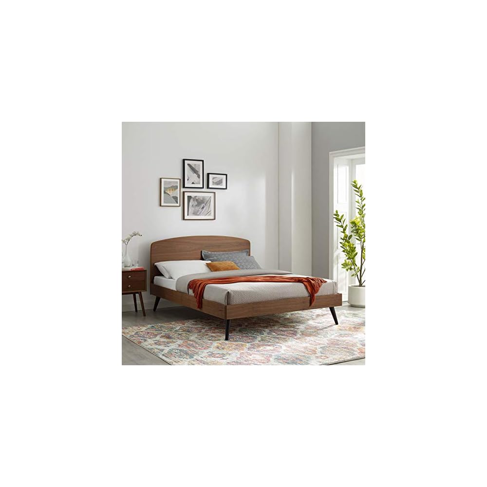 Modway Bronwen Queen Wood Platform Bed in Walnut