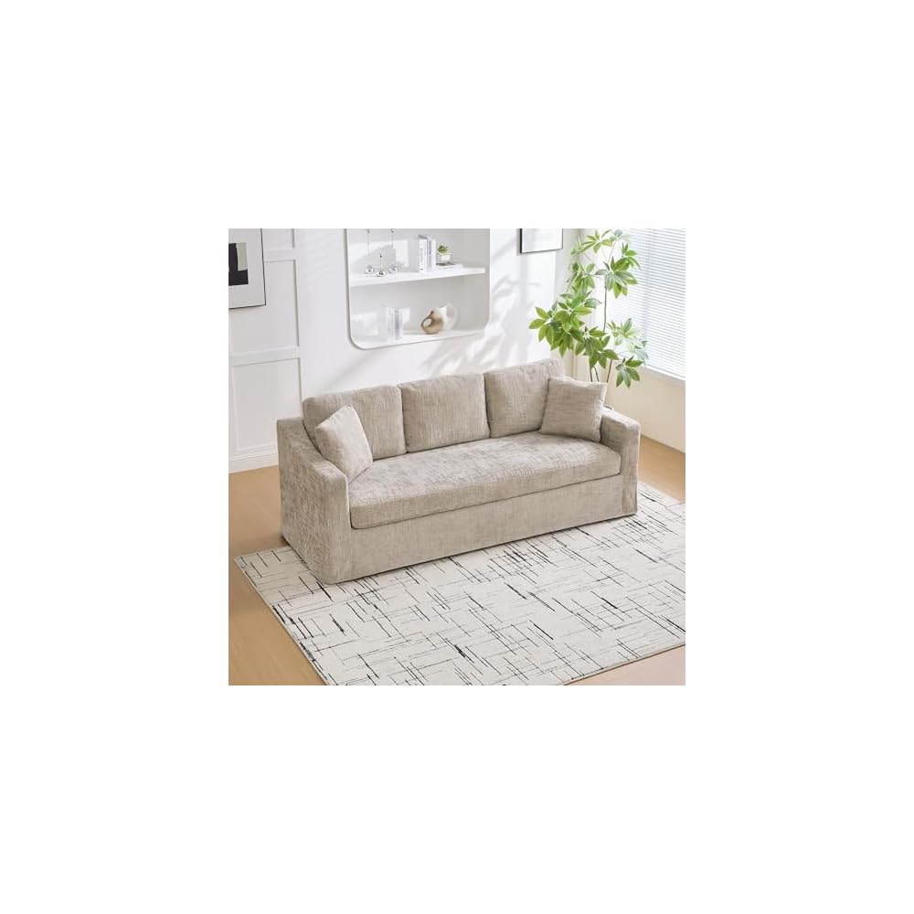 Modern Casual Sofa 83.86" Wide, Chenille Fabric, Deep Seat, 3-Seater with Removable Cover for Living Room, Bedroom, Apartment, Wheat