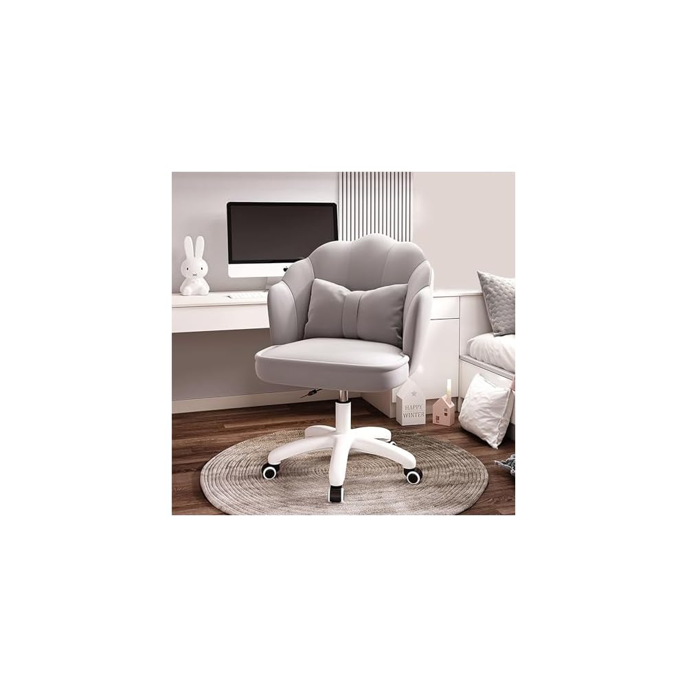 Modern Minimalist Petal Makeup Chair Velvet Mid-Back Swivel Chair Height Adjustable Ergonomic Computer Desk Chair with Backrest Dining Chair for Dining Room Bedroom Vanity