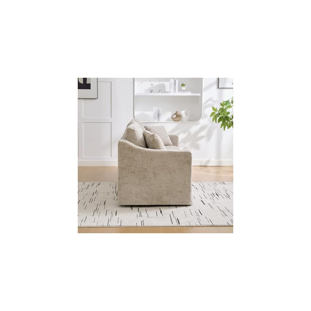 Modern Casual Sofa 83.86" Wide, Chenille Fabric, Deep Seat, 3-Seater with Removable Cover for Living Room, Bedroom, Apartment, Wheat