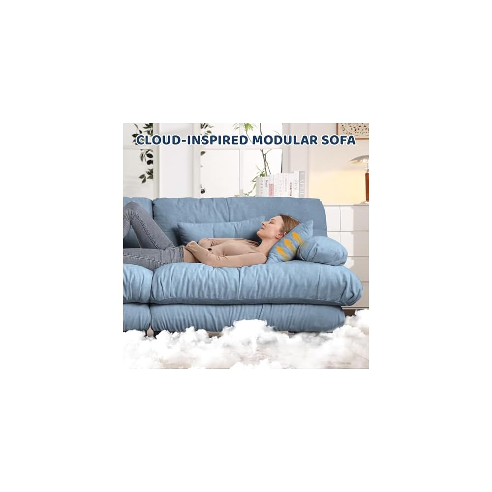 94.4" Convertible Modular Sectional Sofa, Modern Chenille L-Shaped Couch with Ottoman, Comfy 2 Seater Cloud Loveseat Sofa for Small Space, Bedroom, Upholstered Couches for Living Room, Blue