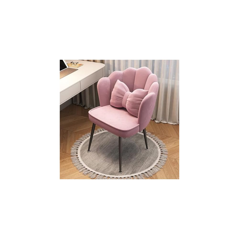 Modern Minimalist Petal Makeup Chair Velvet Mid-Back Swivel Chair Height Adjustable Ergonomic Computer Desk Chair with Backrest Dining Chair for Dining Room Bedroom Vanity