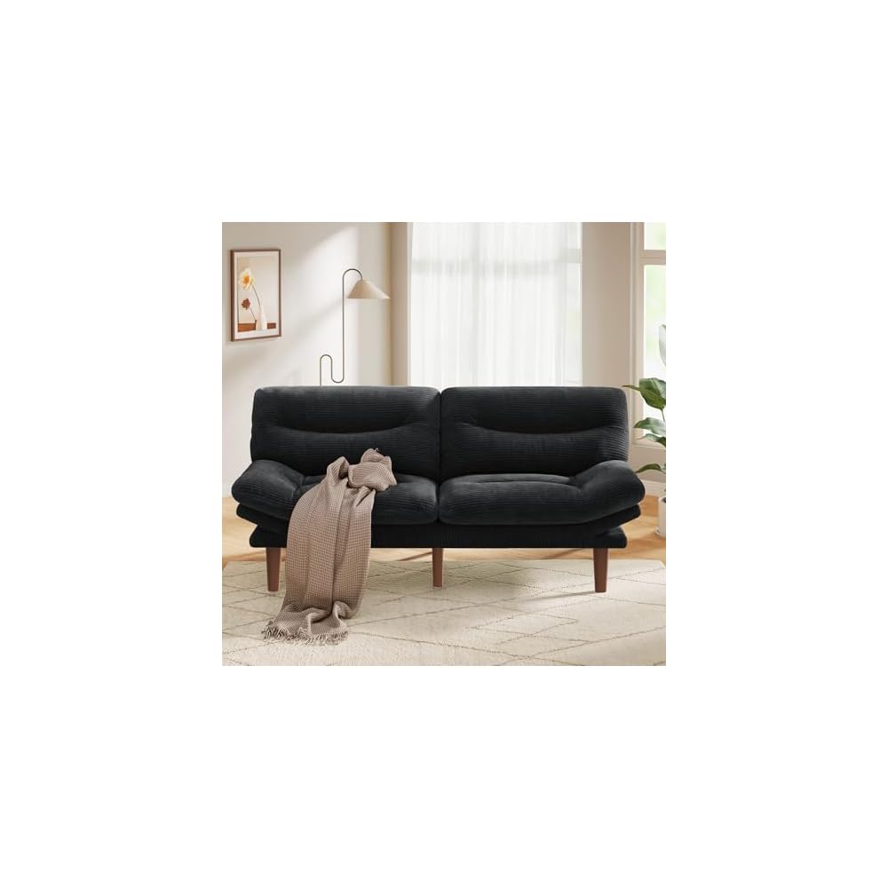 Pipishell 66" Futon Sofa Bed, Convertible Corduroy Space-Saver Couch with Adjustable Back & Armrests, Recliner Sleeper for Small Apartments, Office, Guest Room (Black)