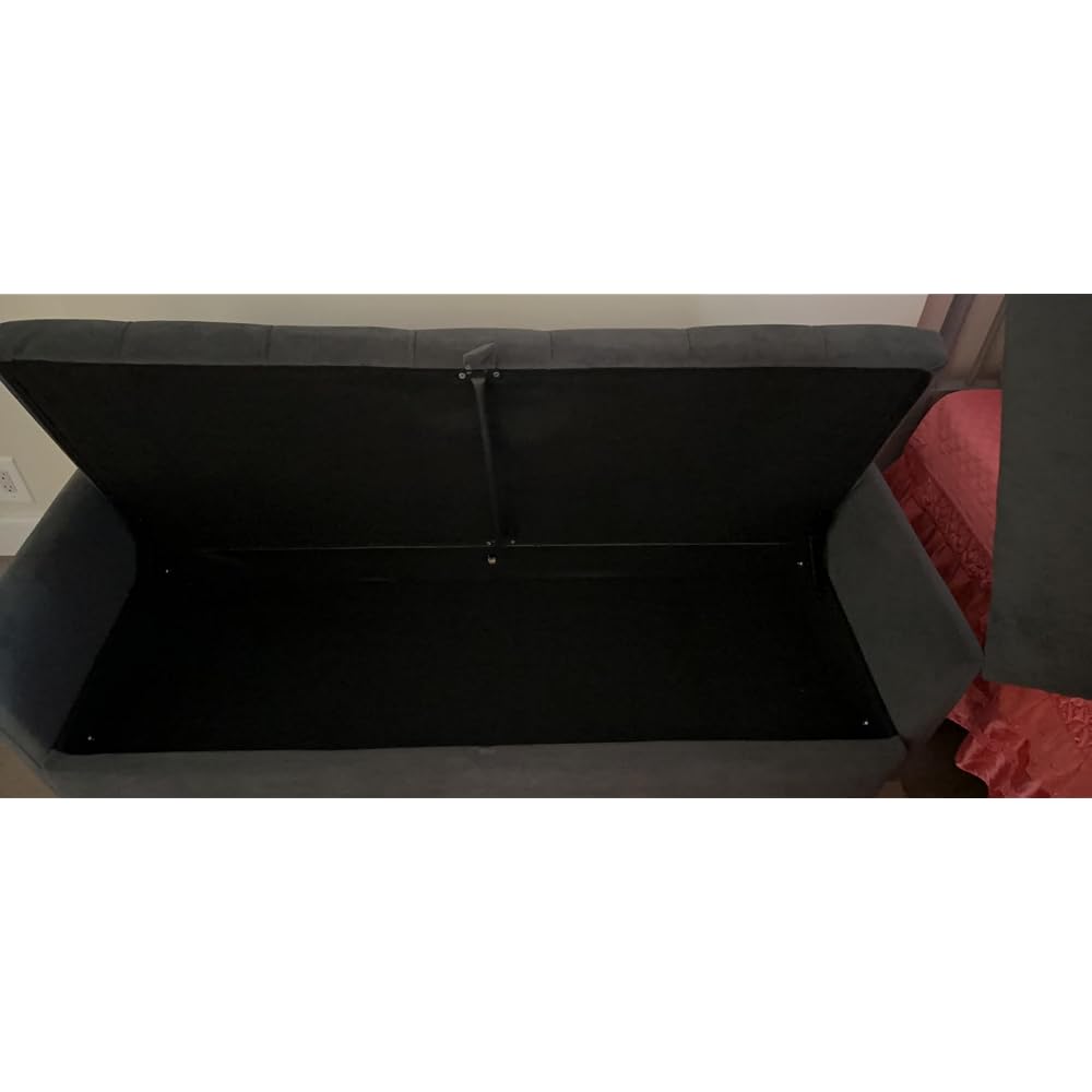 Mid Century Modern 60 In Black Loveseat Storage Sofa 2 Seat With USB Ports