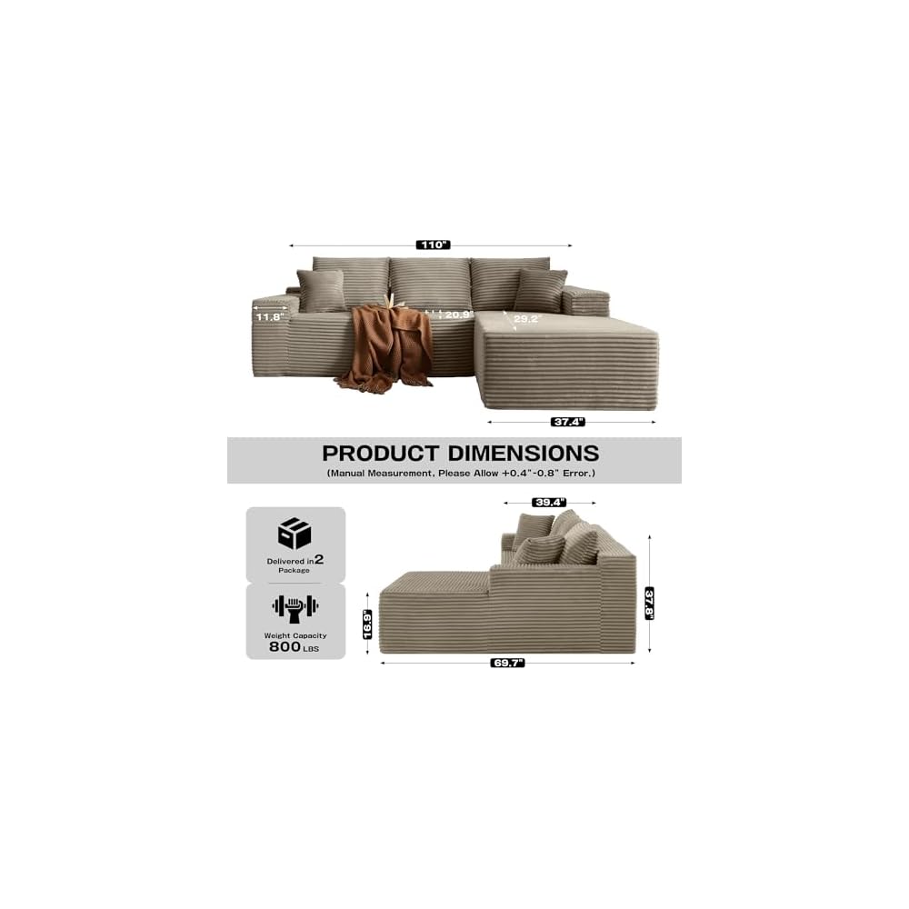 Boneless Couch Comfy Sectional Couches for Living Room,U Shaped Modular Cloud Couch Sofa, Minimalist Modular Sectional Sofa with Deep Seat